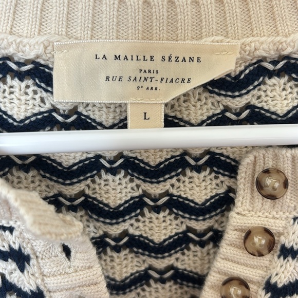 Sezane Mae Jumper Ecru / Navy - Size L - Picture 4 of 8